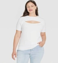 New Ava &amp; Viv 3X Plus Size White Short Sleeve Ribbed T-Shirt with Cut Out - £10.21 GBP