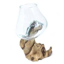 Molton Glass Medium Bowl On Wooden Stand - £25.57 GBP