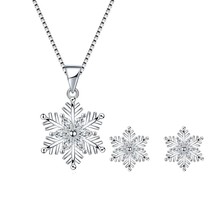 Fanqieliu 925 Silver Needle Stud Earrings Crystal Snowflake Pendant Necklace For - £17.41 GBP