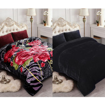 Black Floral Solid 10lbs Double Sided Raschel Blanket Thick Queen 77&quot;x91&quot; - £144.65 GBP