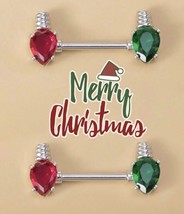 Christmas nipple bars - Red and green lightbulb nipple rings - £9.50 GBP