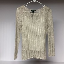 LAUREN RALPH LAUREN WOMEN&#39;S Small SWEATER W/ CAMI BEIGE METALLIC Holiday... - $26.18