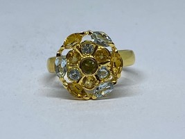 Natural Golden Topaz And Aquamarine Stone Ring In Silver - £102.38 GBP