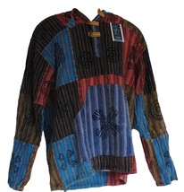 Terrapin Trading Fair Trade Mens Nepal Hippy Patchwork Trippy Cotton Hooded Top/ - £24.39 GBP