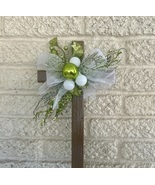 Christmas Cemetery Cross: Bright Green, Silver Glitter, Winter Grave Decoration - $26.00