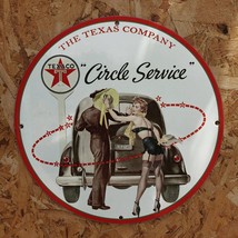 Vintage Texaco Service Station &#39;&#39;Circle Service&#39;&#39; Porcelain Gas &amp; Oil Me... - £100.16 GBP