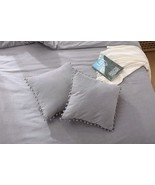 Meaning4 2 Pcs Grey Euro Throw Pillow Covers w Poms European Square Case... - £19.12 GBP
