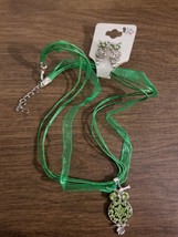 Green Rhinestone Owl necklace &amp; Post Earring Set     Z5 - £7.77 GBP