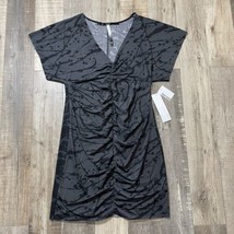 NWT Kensie Womens Dress Gray Black Printed Short Sleeve Mini Ruffled Wai... - $19.88