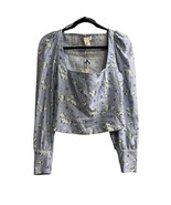 Rachel Zoe Top S Blue Floral Smocked Cropped Puff Sleeve Cottagecore Pea... - $38.42 CAD
