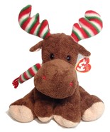 TY Pluffies Merry Moose Brown Stuffed Animal Bean Bag Toy Red Green Antl... - $25.99 CAD