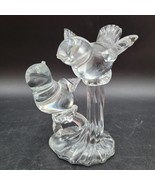 Vintage Crystal Art Glass Squabbling Birds On Branch Limb Signed Jang &#39;81 - $20.29 CAD