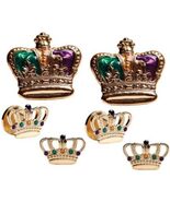 Mardi Gras Colored Crowns Cufflinks and Studs Gold Trim - $97.02