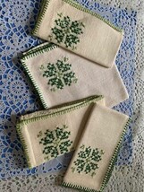 Vintage Green Cross Stitch Napkins Set of 4 - £10.91 GBP