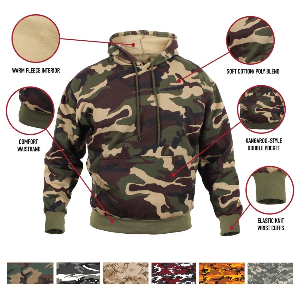 Woodland Camo Fleece Hoodie Pullover Camouflage Sweatshirt Kangaroo Style Item image 9