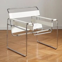Modern Retro MidCentury Minimalist Stainless Steel Leather Chair WHITE Furniture - £445.03 GBP