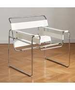Modern Retro MidCentury Minimalist Stainless Steel Leather Chair WHITE F... - £442.95 GBP