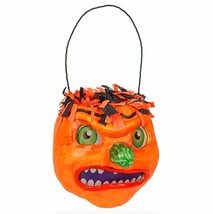 Jorge de Rojas Griffin Grinning Pumpkin Face Bucket Retro Vntg Halloween Decor - £26.57 GBP