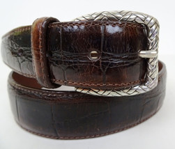 Vintage Brighton 3A308 Brown Embossed Alligator Croc Leather Belt 32 M Braided - £23.22 GBP