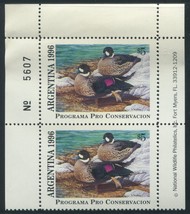 Argentina Duck Stamp 1996 - ARG 2 - Control Numbered Pair - MNH - $10.00
