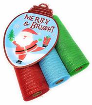 Christmas Deco Mesh Wreath Kit: 10&quot; Mesh Rolls (Santa Red, Ice Blue, Elf Green)  - £28.16 GBP