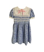 Vintage Girls Carrousel Dress Size 6X Blue White Floral Sailor Collar