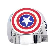 Captain America Sheild Ring Marvel Signet Jewelry Multicolor Enamel Filled Rings - £66.20 GBP