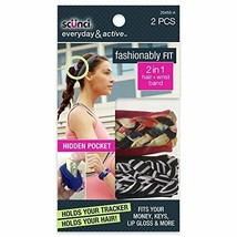 Scunci 2 in 1 Hair + Wrist Band 2 Piece Set Black &amp; White &amp; Multi Color New - £7.38 GBP