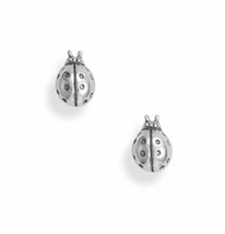 9mm Oxidized Ladybug Stud Earrings 925 Sterling Silver Women&#39;s Metallic Jewelry - £48.37 GBP