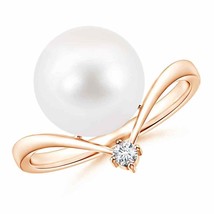 ANGARA Freshwater Pearl Chevron Ring with Diamond for Women in 14K Solid Gold - £390.15 GBP