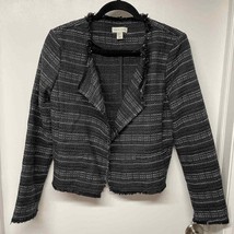 Adrienne Vittadini Black Tweed Fringe Open Front Jacket Womens Size Medium - £18.93 GBP