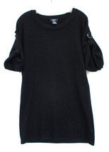 Lord Taylor Black Cashmere Blend Sweater Tunic Sz MEDIUM D-Ring Roll Tab Sleeves - £14.95 GBP