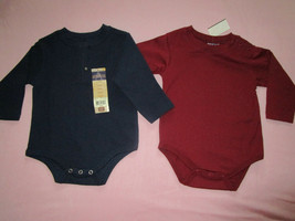 New Baby Boy 12 mo Clothes Bundle, 2 Long Sleeve Rompers Garanimals Faded Glory - £5.29 GBP