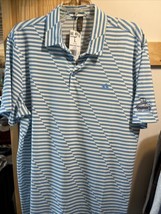 Adidas Golf Mesh Print Semi Blue Burst Ivory Polo Shirt Mens L SS 1/4 Bu... - $34.65