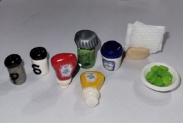 Dollhouse Picnic Condiments Accessory Mustard Ketchup Napkin Pickles Salt Pepper - £7.43 GBP