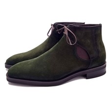  New Handmade Men&#39;s Chelsea Brogue Boot, Men&#39;s Dark Green Suede Fashion Boot 201 - £122.27 GBP
