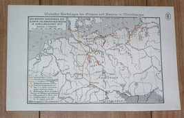 1938 Vintage Map Wends West Polabian Slavs Avars Charlemagne Germany Poland - £21.12 GBP