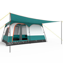 6-8 Person Camping Tent with Double Rooms and 2 Doors-Green - $154.00