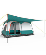 6-8 Person Camping Tent with Double Rooms and 2 Doors-Green - $2,828.64 MXN