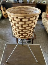 Plant Stand 3 Legs Gold Tone Metal with Woven Basket Vintage MCM 17”-21” Tall - $49.50