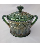 EAPG Cambridge Emerald Green Carnival Glass Inverted Feather Cracker Coo... - $67.68 CAD