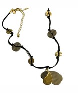 Lia Sophia Golden Tone And Waxed Material Necklace Three Layers Pendant ... - $17.99