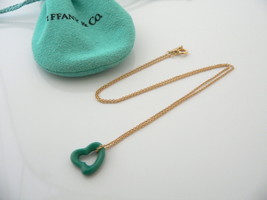 Tiffany &amp; Co 18K Gold Turquoise Heart Necklace Gemstone Pendant Gift Pouch Love - £1,217.70 GBP