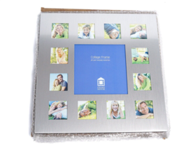 Photo Collage Frame Silver Metal Sqaure Photos 15.5 inch frame NWT - £26.79 GBP