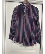 Bugle Boy Dress Shirt Mens L Blue, Red White Striped Casual Long Sleeve - $18.00