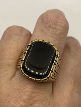 Vintage Schwarzer Onyx Ring Golden Edelstahl Herren Größe - £28.63 GBP