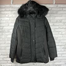 London Fog Womens Coat Black XL Puffer Faux Fur Detachable Hood Jacket - $54.99