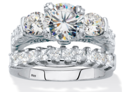 Round &amp; Princess Cut Cz Bridal 2 Ring Set Platinum Sterling Silver 6 7 8 9 10 - £158.02 GBP