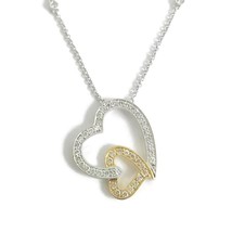 Authenticity Guarantee 
Diamond Double Open Heart Two-Tone Pendant Necklace 1... - £955.05 GBP