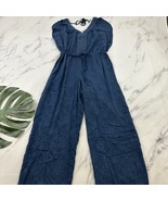 Ariat Womens Why Not Jumpsuit Size S Navy Blue Tie Trim Embrodiered Wide... - $50.08 CAD